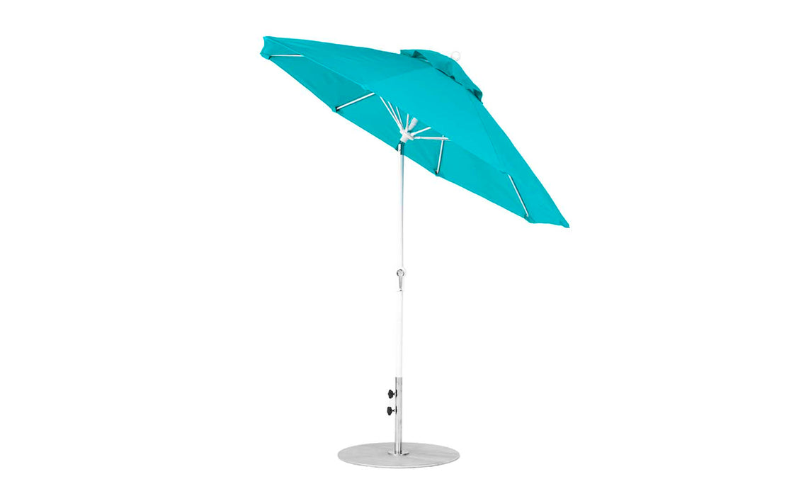 Ledge Lounger Essential Umbrella 7.5' Octagon Crank Auto Tilt — White Pole-Classic Ball Finial-R171 Turquoise Fabric