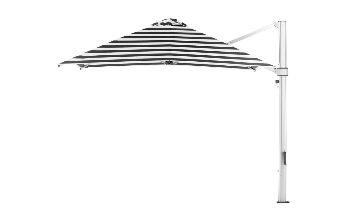 Ledge Lounger Ultra Cantilever Umbrella-10' Square — Matte Silver Pole-Stock Fabric-R017 Black Stripe