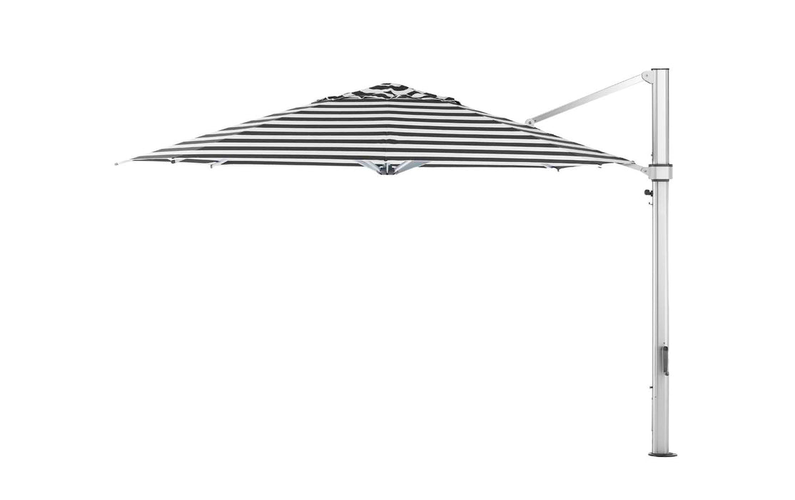 Ledge Lounger Ultra Cantilever Umbrella-13' Octagon — Matte Silver Pole-Stock Fabric-R017 Black Stripe