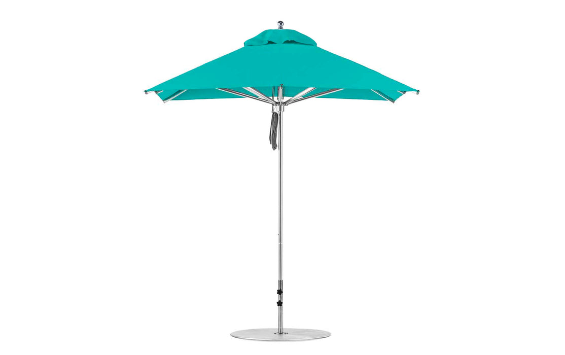 Ledge Lounger Premier Umbrella-7.5' Square-Pulley — Silver Pole-Classic Ball Finial-Single Vent-STK-R171-Turquoise