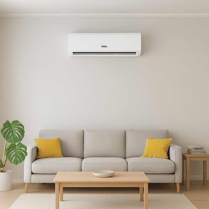 EG4 9K BTU High Efficiency Mini-Split Air Conditioner - Mini split on interior wall in living room 