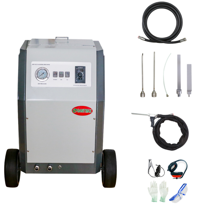 SANITMAX SM2000 Dry Ice Blasting Machine, 44 lbs Dry Ice Hopper, Hand Control Spray Gun Kit, 5 Nozzles - Side View