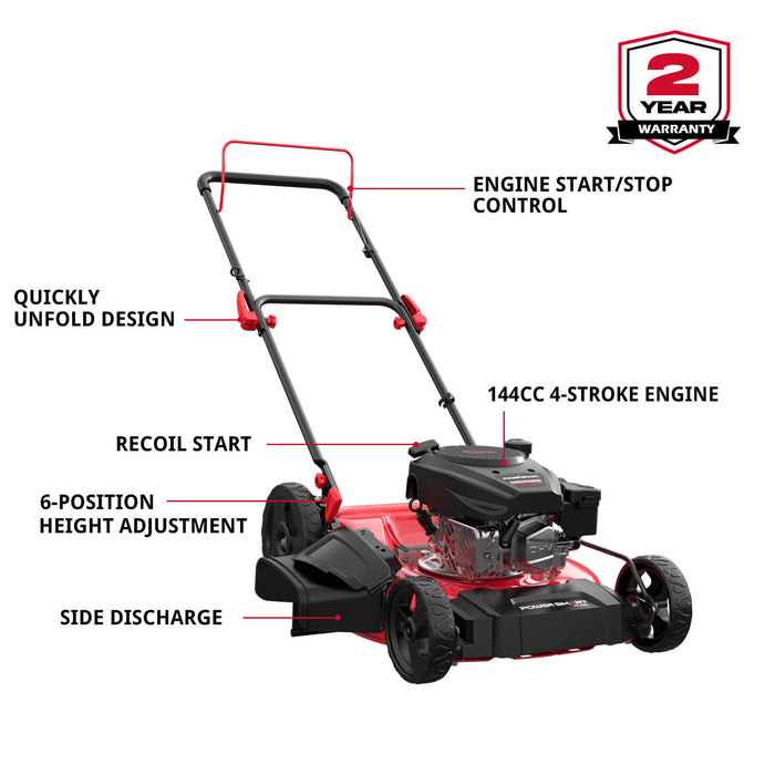 PowerSmart 21'' 144cc Gas Push 2-in-1 Lawn Mower V8721C