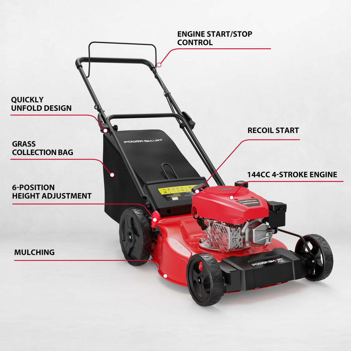 PowerSmart 21" 144cc Gas Push 3-in-1 Lawn Mower V8721P