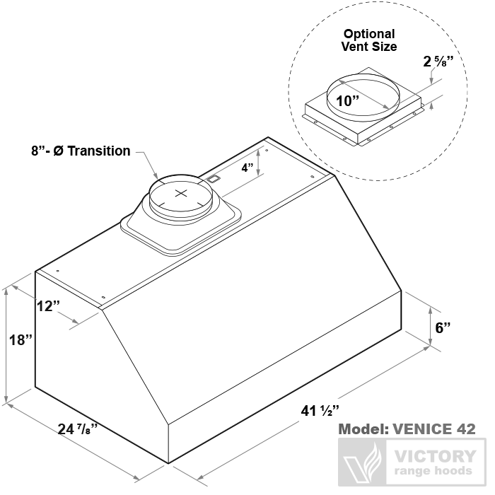 42 Inch 1200 CFM Under Cabinet Range Hood - Victory Venice