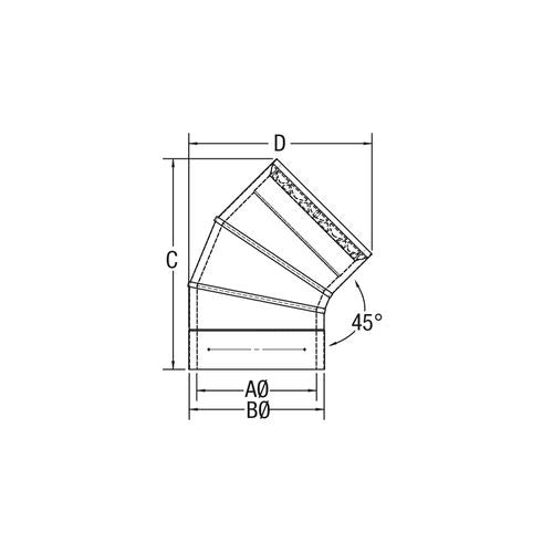 Drolet 45° Elbow 6" Vortex Double Wall double wall stove pipe - side angle