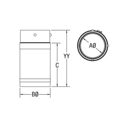 Drolet 3" X 9"L Pellet Pipe Slip Section pellet vent pipe - side angle