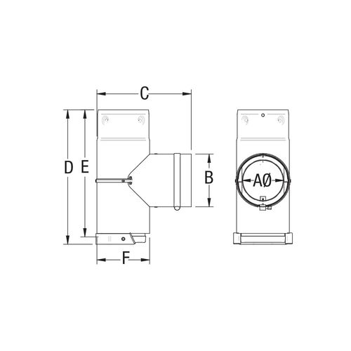 Drolet 3" Pellet Tee With Cap (Unpainted) pellet vent pipe - side angle