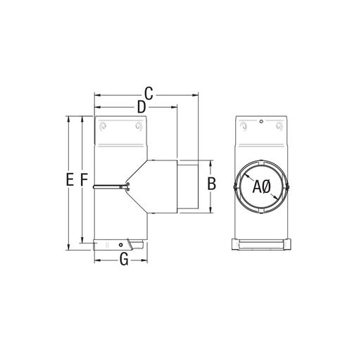 Drolet 3" Pellet Stove Adapter Tee With Cap (Unpainted) pellet vent pipe - side angle