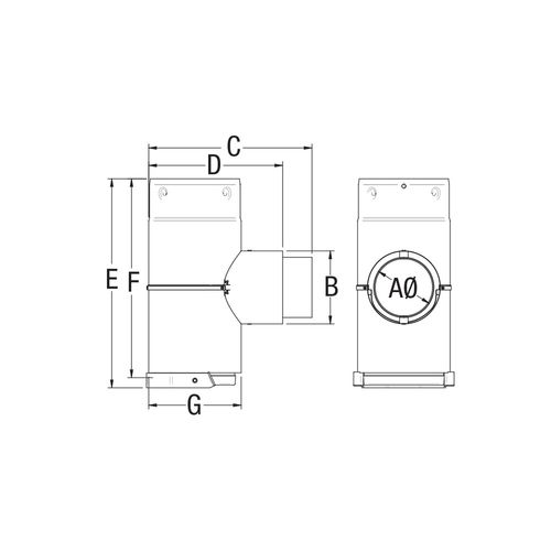 Drolet 4" To 3" Pellet Stove Tee And Cap Adapter (Unpainted) maintenance product - side angle