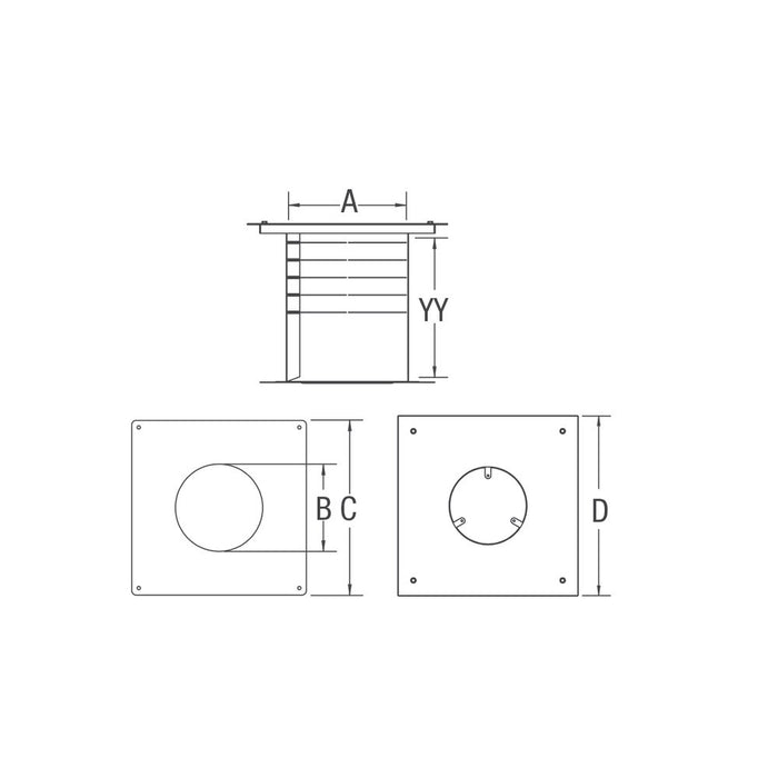 Drolet 3" Black Pellet Vent Wall Pass-Thru VOP0260 – dimensions diagram