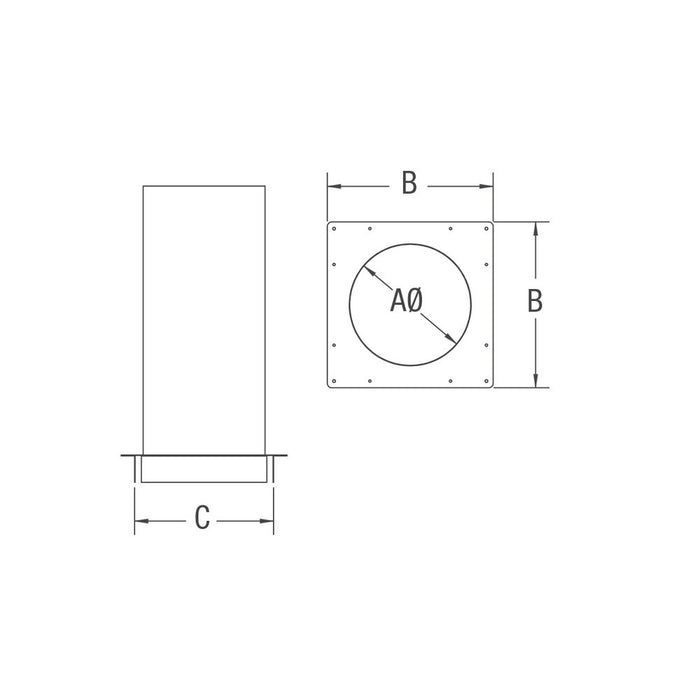 Drolet 3" Pellet Vent Attic Insulation Shield VOP0300 – dimensions diagram