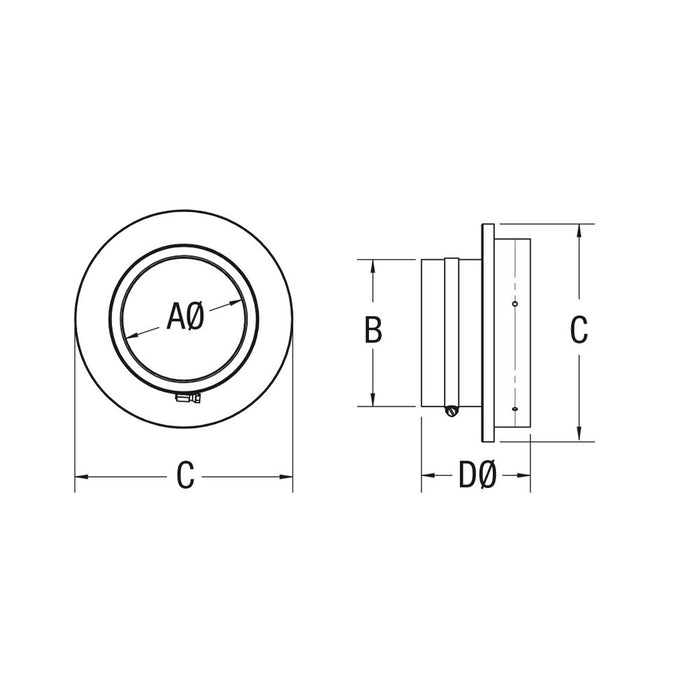 Drolet 4" Pellet Vent Adapter to 6" Class A Chimney VOP5154 – dimensions diagram