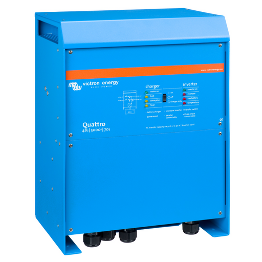 Victron Quattro 48/3000 - 48V Input - 3000W Output 120V - 35A Charger - Transfer Switch - Front left view of Victron Quattro 48/3000 