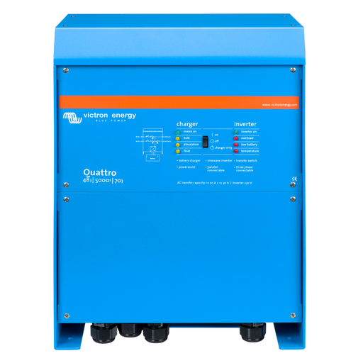 Victron Quattro 48/3000 - 48V Input - 3000W Output 120V - 35A Charger - Transfer Switch - Front view of Victron Quattro 48/3000 