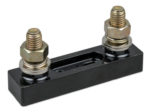 Victron Fuse holder for ANL-fuse - Victron Fuse holder for ANL-fuse angled right close up view bolts in black bar