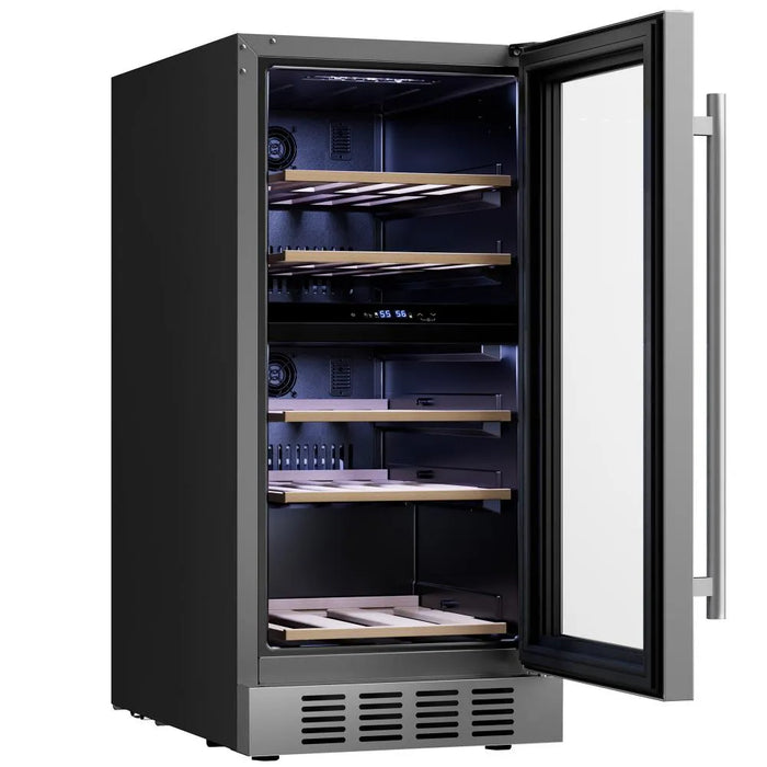 Empava 15 inch dual zone wine cooler EMPV-WC10D with independent 41-64°F upper and lower zones