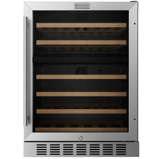 Empava EMPV-WC12D 24 inch dual zone wine cooler in stainless steel, front view with door closed