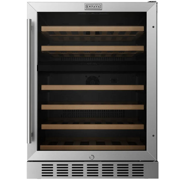 Empava EMPV-WC12D 24 inch dual zone wine cooler in stainless steel, front view with door closed