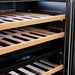Wood shelf and lower zone control display detail inside the Empava EMPV-WC12D wine cooler