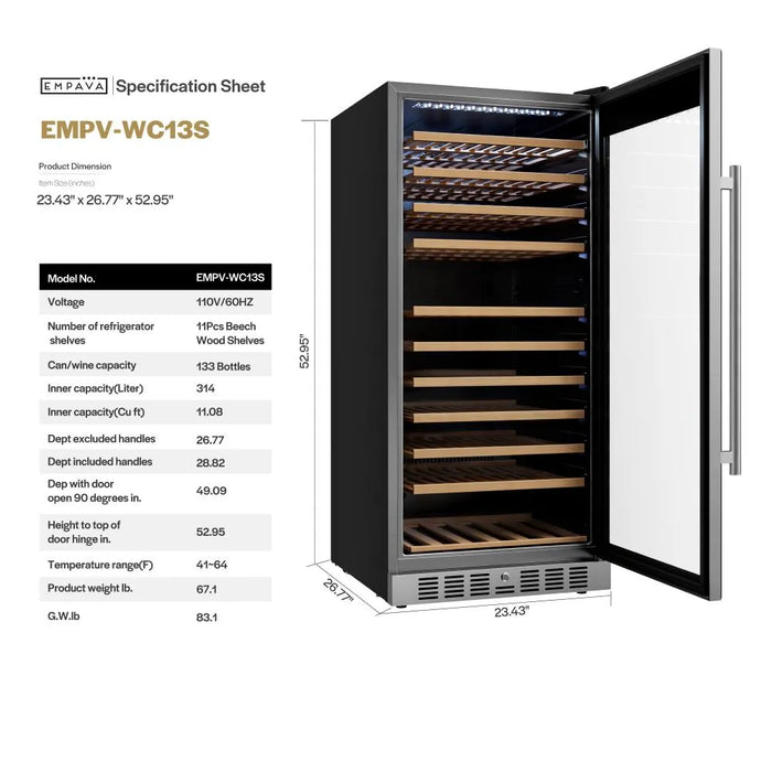 Empava EMPV-WC13S 53 inch tall wine cooler column for a dining room, cellar or home bar