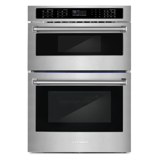 Cosmo 30-Inch Regal Collection 6.4 Cu. Ft. Electric Microwave Wall Oven Combination, True European Convection, Stainless Steel front view