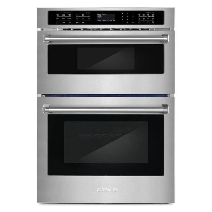 Cosmo 30 in. Regal Collection 6.4 cu. ft. Electric Microwave Wall Oven Combination, True European Convection, Stainless Steel front view