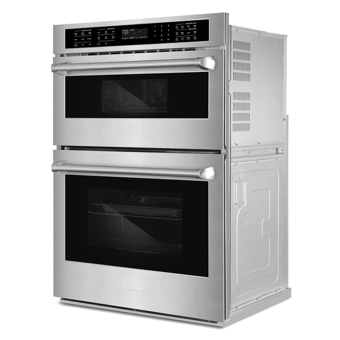 Cosmo 30 in. Regal Collection 6.4 cu. ft. Electric Microwave Wall Oven Combination, True European Convection, Stainless Steel right side view