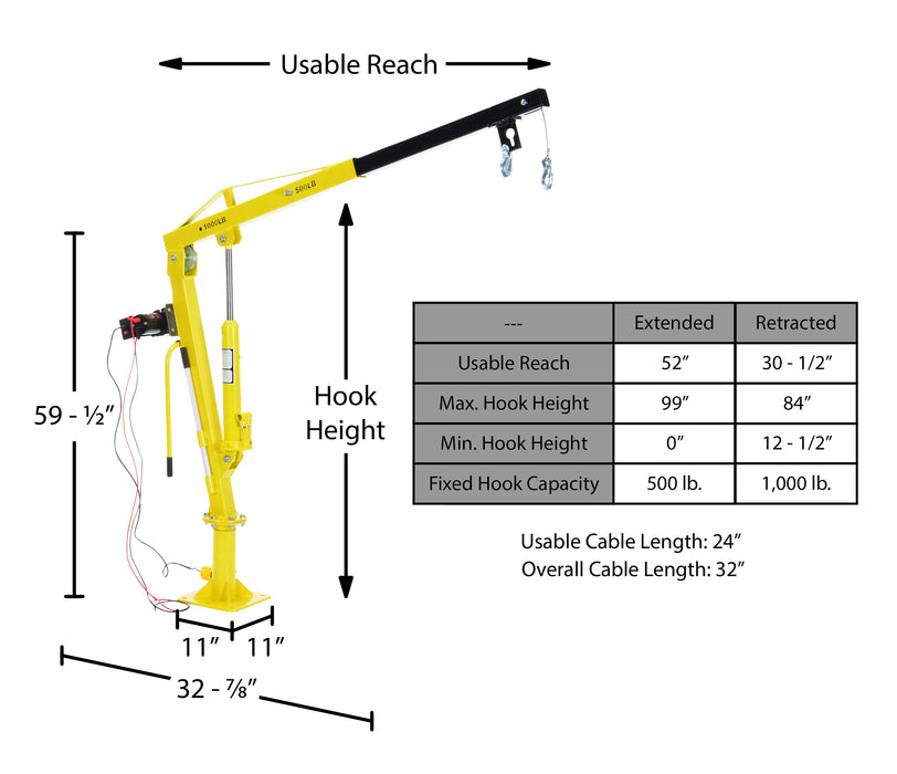 Vestil WTJ-2-DC steel dc powered winch truck jib crane dimensions diagram 2