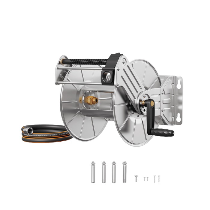 Giraffe Tools US Wall Mounted Hose Reel-Stainless Steel-Heavy Duty