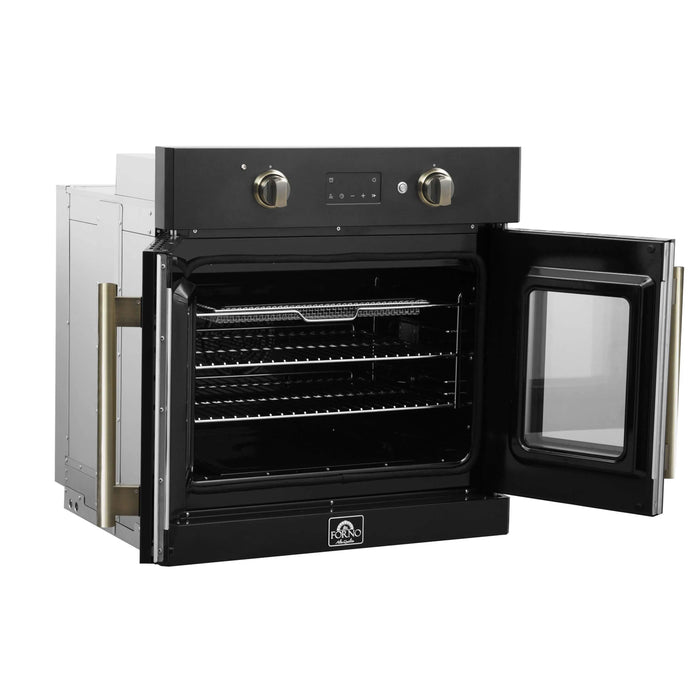 Forno Asti 30-Inch French Door Electric Wall Oven in Black with Antique Brass Trim (FBOEL1333-30BLK)