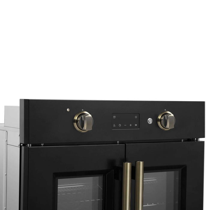 Forno Asti 30-Inch French Door Electric Wall Oven in Black with Antique Brass Trim (FBOEL1333-30BLK)