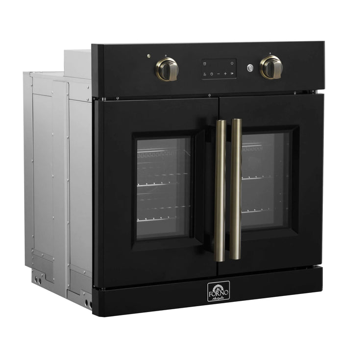 Forno Asti 30-Inch French Door Electric Wall Oven in Black with Antique Brass Trim (FBOEL1333-30BLK)