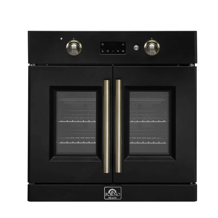 Forno Asti 30-Inch French Door Electric Wall Oven in Black with Antique Brass Trim (FBOEL1333-30BLK)