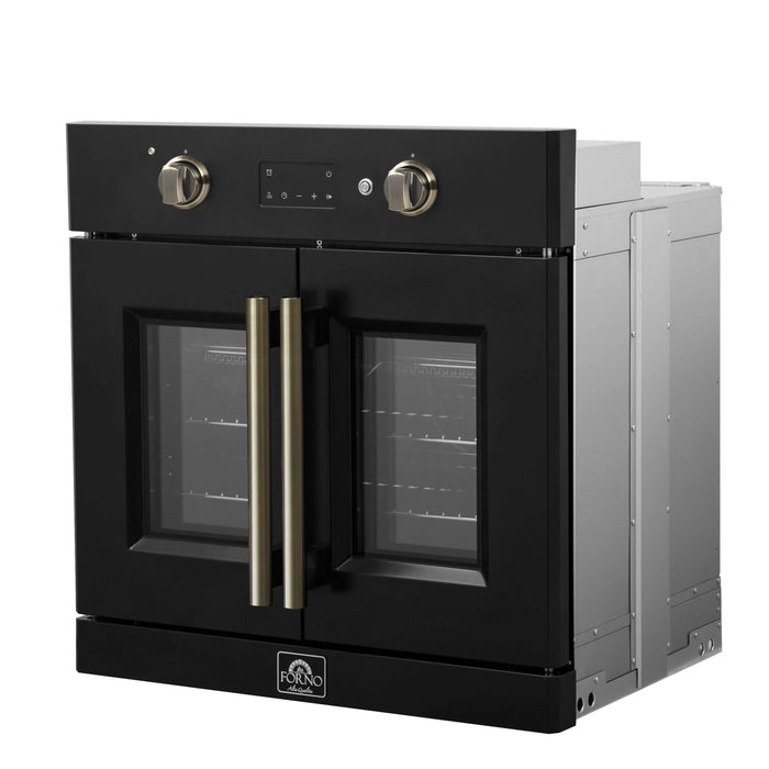 Forno Asti 30-Inch French Door Electric Wall Oven in Black with Antique Brass Trim (FBOEL1333-30BLK)