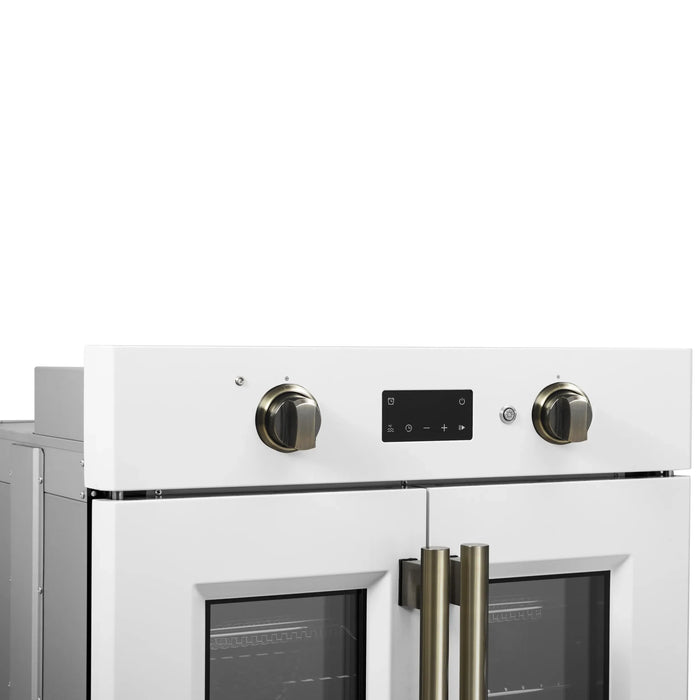 Forno Asti 30-Inch French Door Electric Wall Oven in White with Antique Brass Handles (FBOEL1333-30WHT)