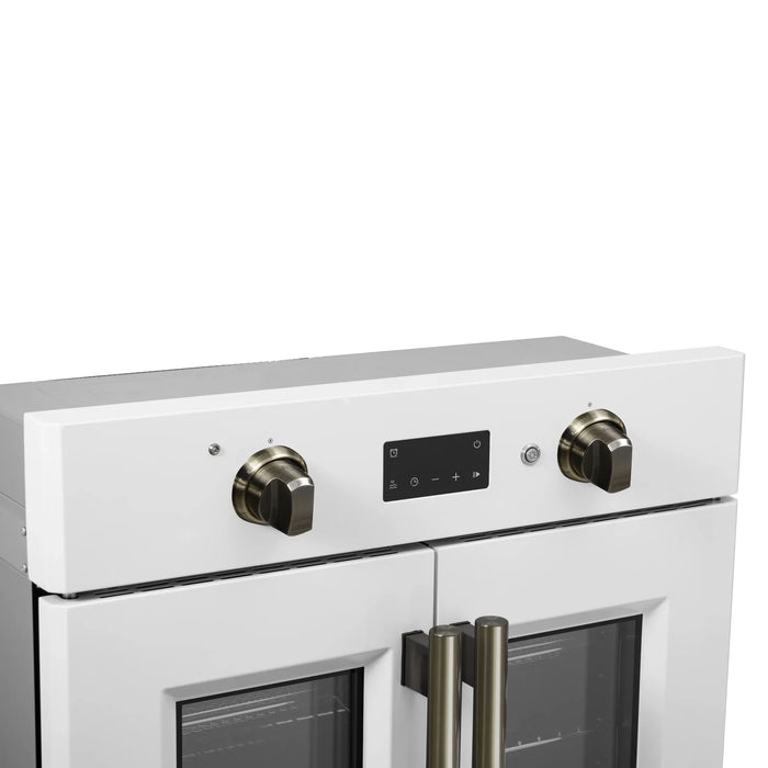 Forno Asti 30-Inch French Door Electric Wall Oven in White with Antique Brass Handles (FBOEL1333-30WHT)