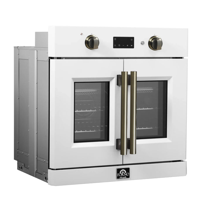 Forno Asti 30-Inch French Door Electric Wall Oven in White with Antique Brass Handles (FBOEL1333-30WHT)