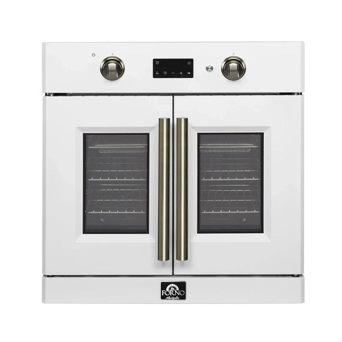 Forno Asti 30-Inch French Door Electric Wall Oven in White with Antique Brass Handles (FBOEL1333-30WHT)