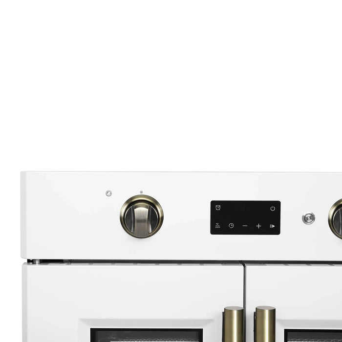 Forno Asti 30-Inch French Door Electric Wall Oven in White with Antique Brass Handles (FBOEL1333-30WHT)