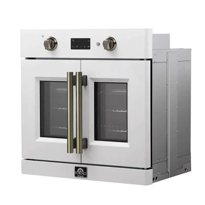 Forno Asti 30-Inch French Door Electric Wall Oven in White with Antique Brass Handles (FBOEL1333-30WHT)
