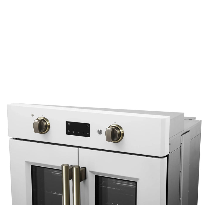 Forno Asti 30-Inch French Door Electric Wall Oven in White with Antique Brass Handles (FBOEL1333-30WHT)
