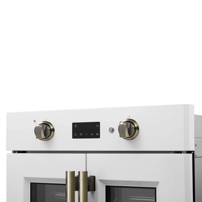 Forno Asti 30-Inch French Door Electric Wall Oven in White with Antique Brass Handles (FBOEL1333-30WHT)