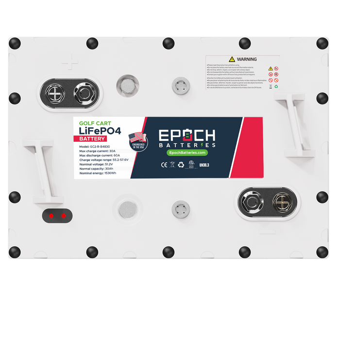 Epoch 48V 30Ah golf cart battery — terminal close-up