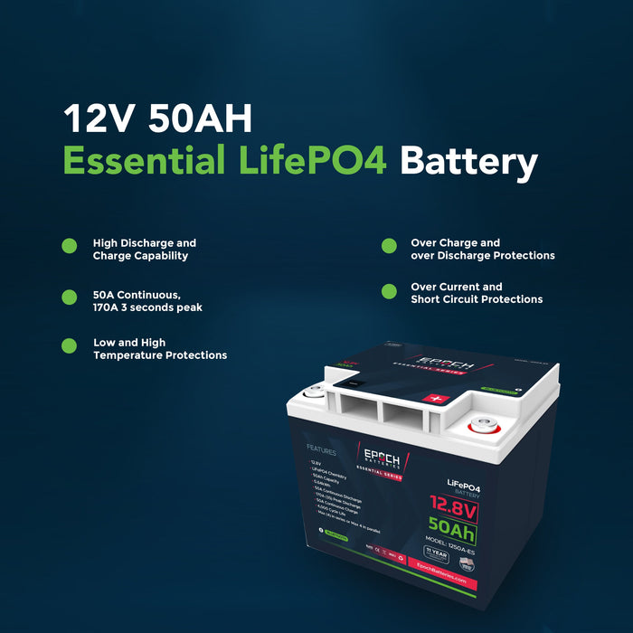 Epoch 12V 50Ah Essential Series LiFePO4 battery — installation example