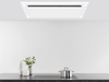 Victory Sunset white ceiling range hood angled view