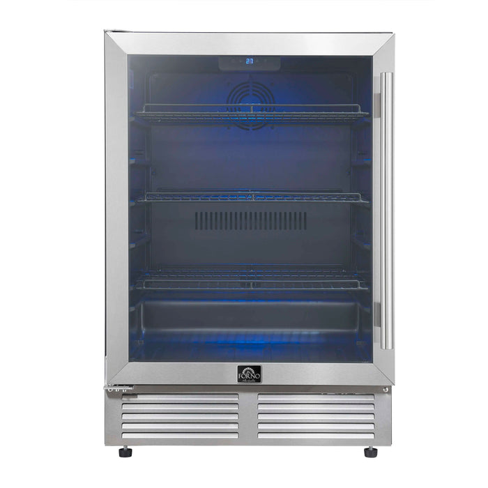 Forno Frescolino 24-Inch Beverage Cooler in Stainless Steel with LED Lighting, Triple Glass Door, 188 Can Capacity, Built-In or Freestanding (FWCDR6665-24S)