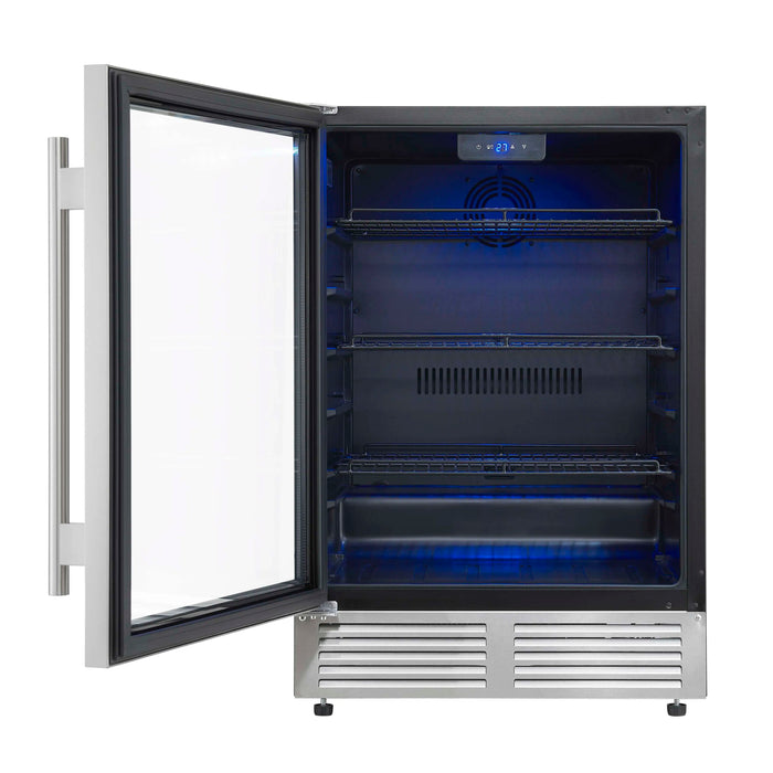 Forno Frescolino 24-Inch Beverage Cooler in Stainless Steel with LED Lighting, Triple Glass Door, 188 Can Capacity, Built-In or Freestanding (FWCDR6665-24S)