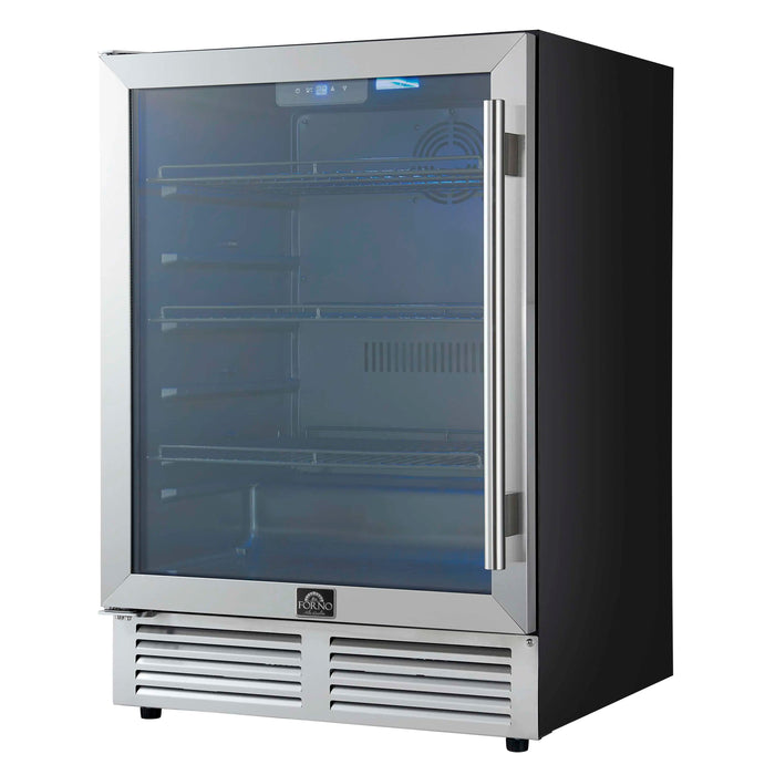 Forno Frescolino 24-Inch Beverage Cooler in Stainless Steel with LED Lighting, Triple Glass Door, 188 Can Capacity, Built-In or Freestanding (FWCDR6665-24S)