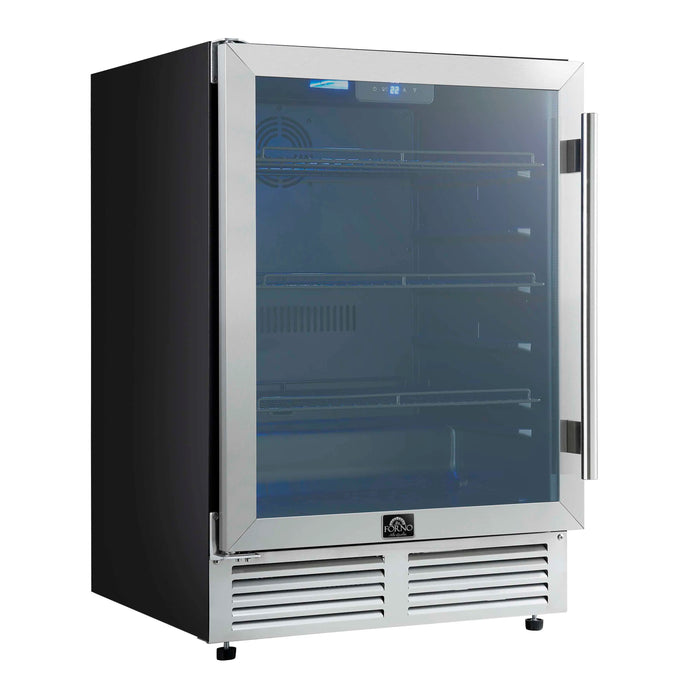 Forno Frescolino 24-Inch Beverage Cooler in Stainless Steel with LED Lighting, Triple Glass Door, 188 Can Capacity, Built-In or Freestanding (FWCDR6665-24S)